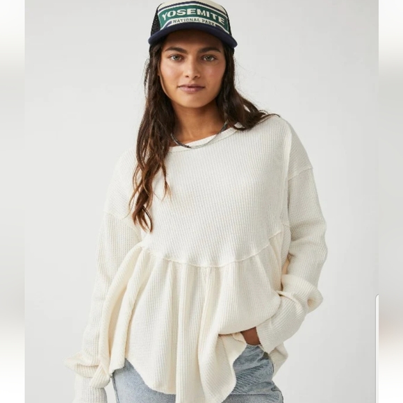 NEW! FREE PEOPLE BABYDOLL TOP - CREAM sz small NWT 12.12 - Picture 2 of 6